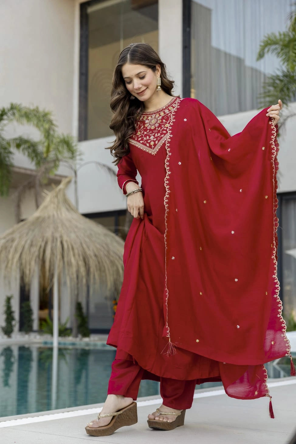 embroidered kurti set for women