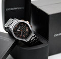 Luxury black ceramic style men's wrist watch with chronograph