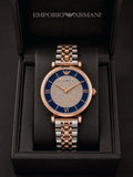 Emporio Armani women's blue and white dial two-tone watch