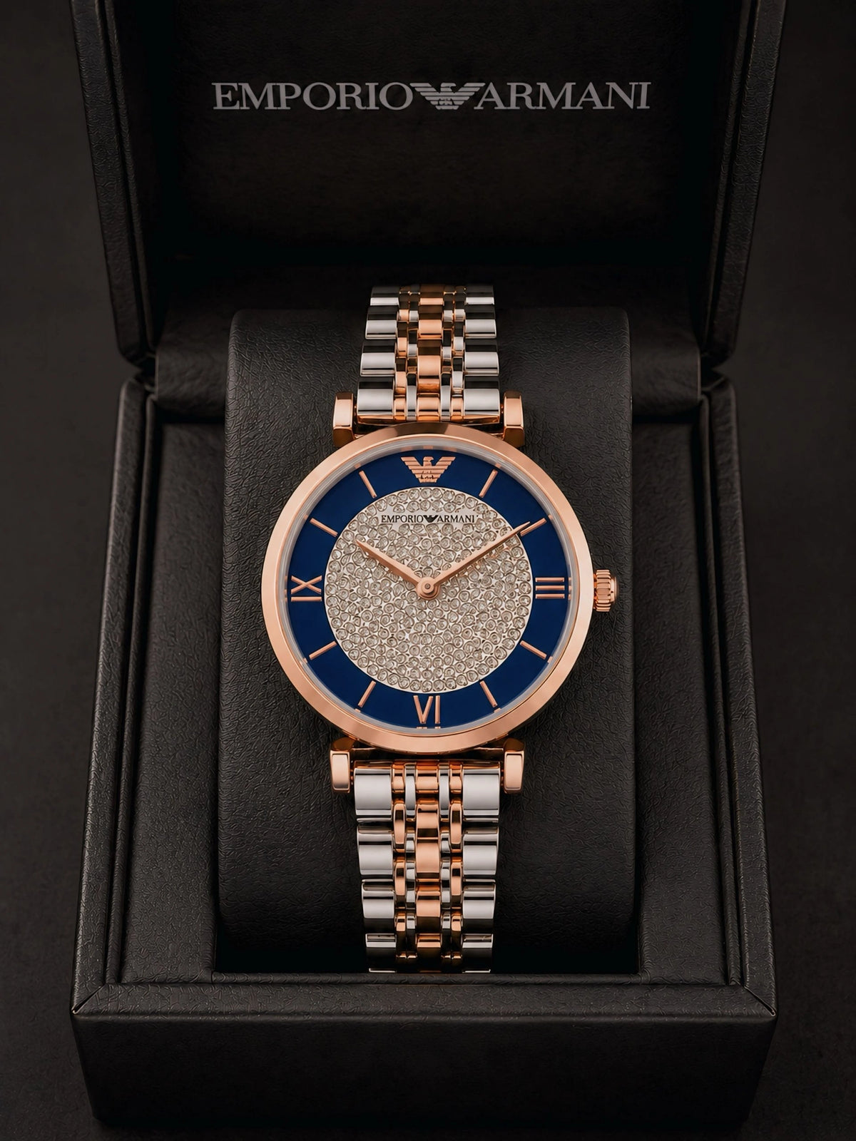 Emporio Armani women's blue and white dial two-tone watch