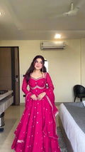 Faux georgette embroidered Anarkali suit front view