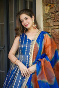 Elegant floral organza silk Anarkali gown with dupatta