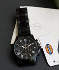 Fossil Grant men's black chronograph watch with metal strap