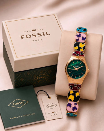 Fossil premium rose gold women's watch with green dial