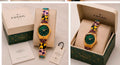 Green dial rose gold analog watch for women
