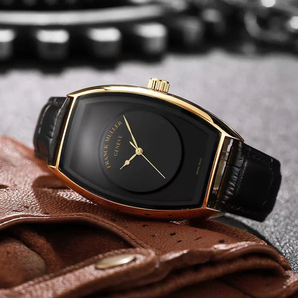 Franck Muller black dial leather strap watch
