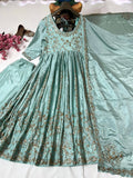 Full view of Anarkali gown set with pant and dupatta