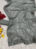 Georgette party saree with sequin embroidery