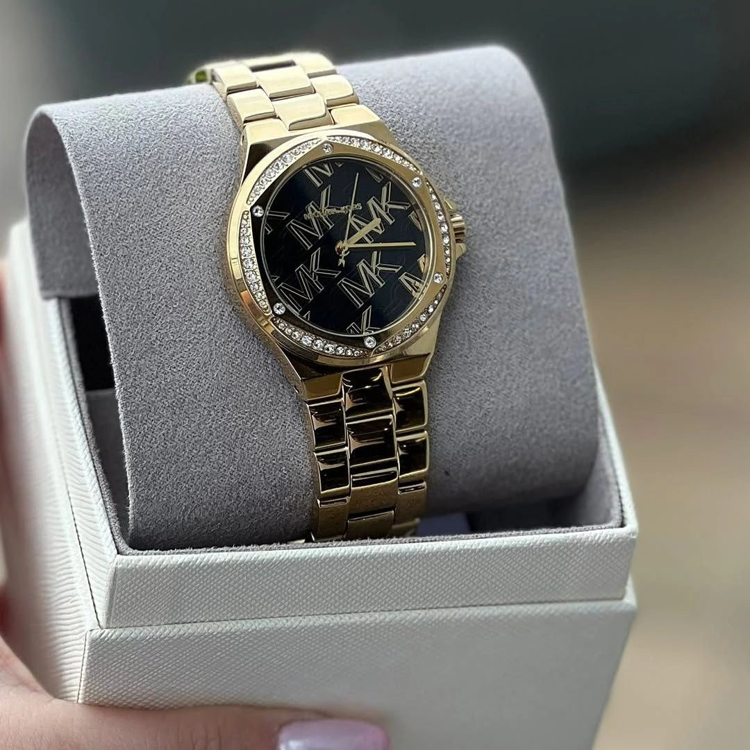 Gold bracelet watch women close-up view