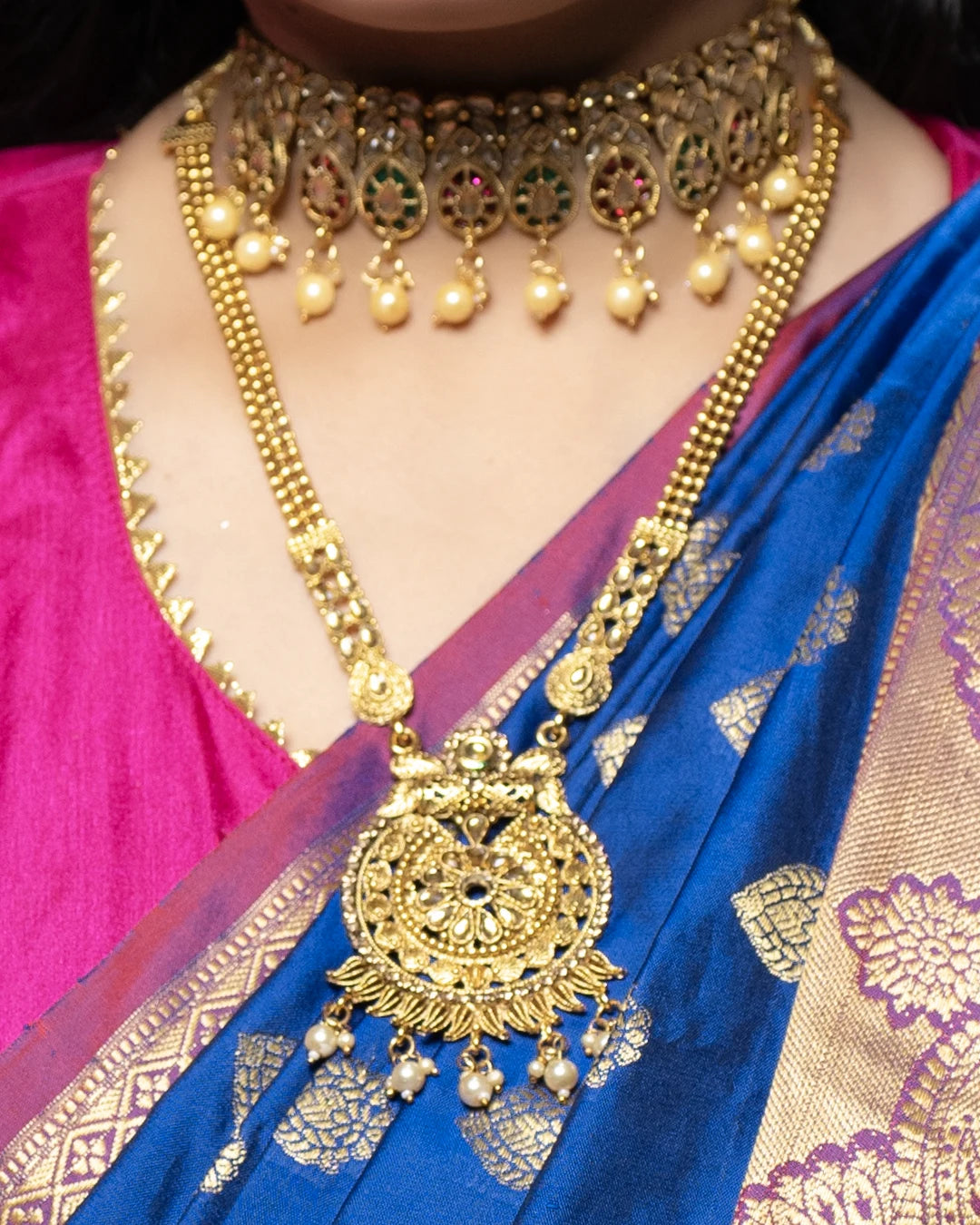 Gold plated choker necklace jewellery design for weddings