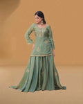 Brown embroidered sharara set front look
