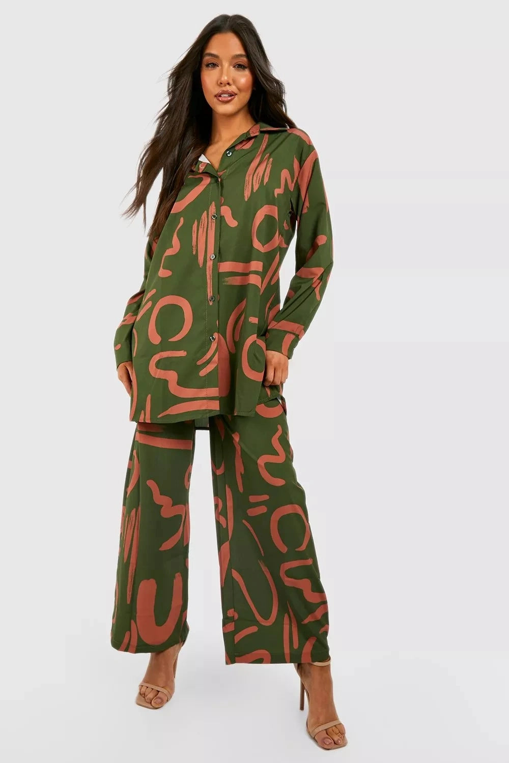 green abstract print women coord set india