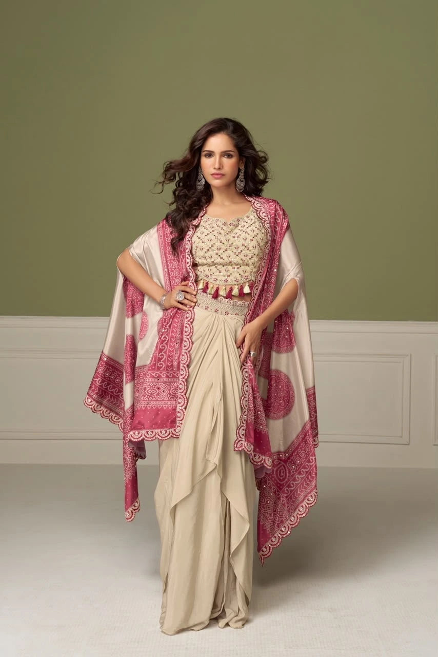 Gulkayra RUHI purple embroidered Chinon 3 piece set with digital printed dupatta