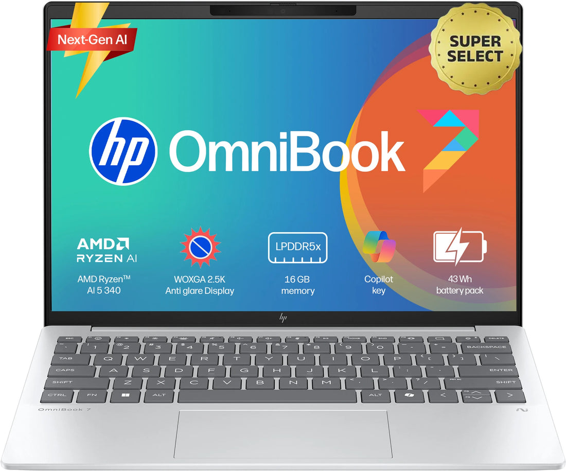HP OmniBook 7 Aero ultra-light laptop in Glacier Silver