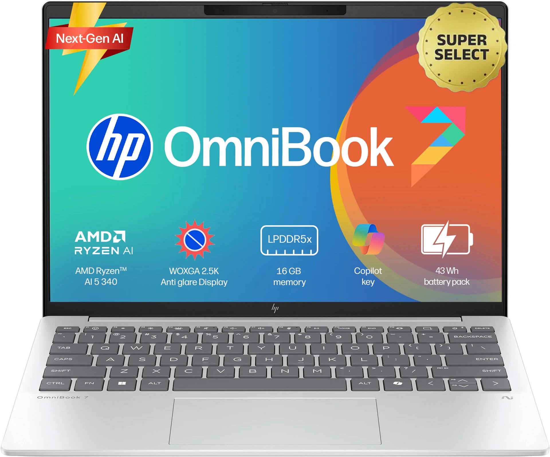 HP OmniBook 7 Aero ultra-light laptop in Glacier Silver