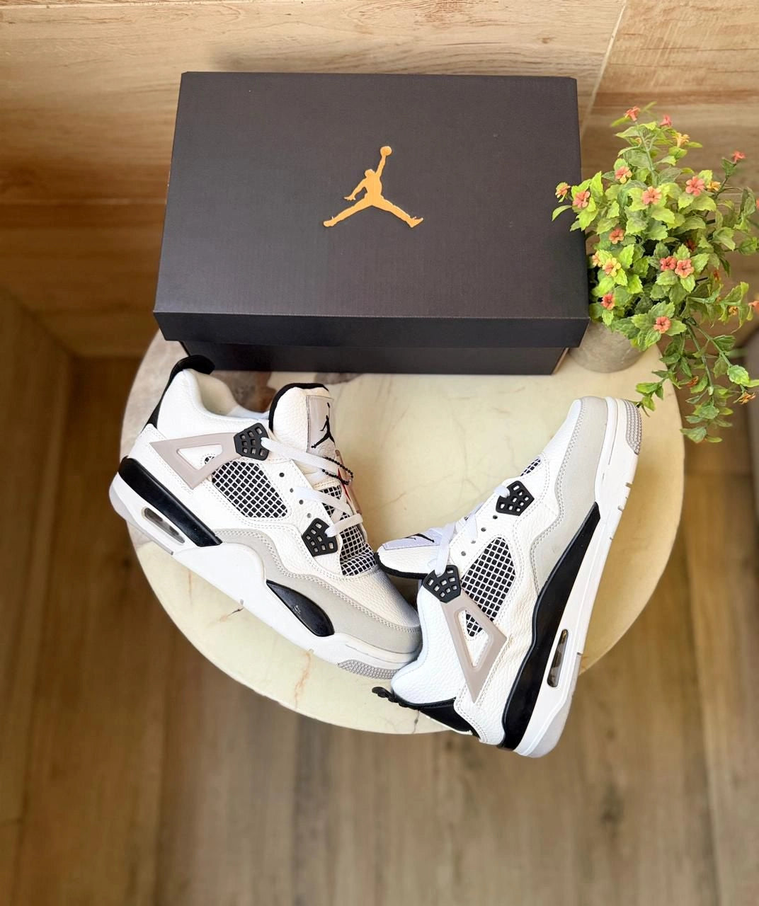 Jordan 4 Black Army leather sneakers side view