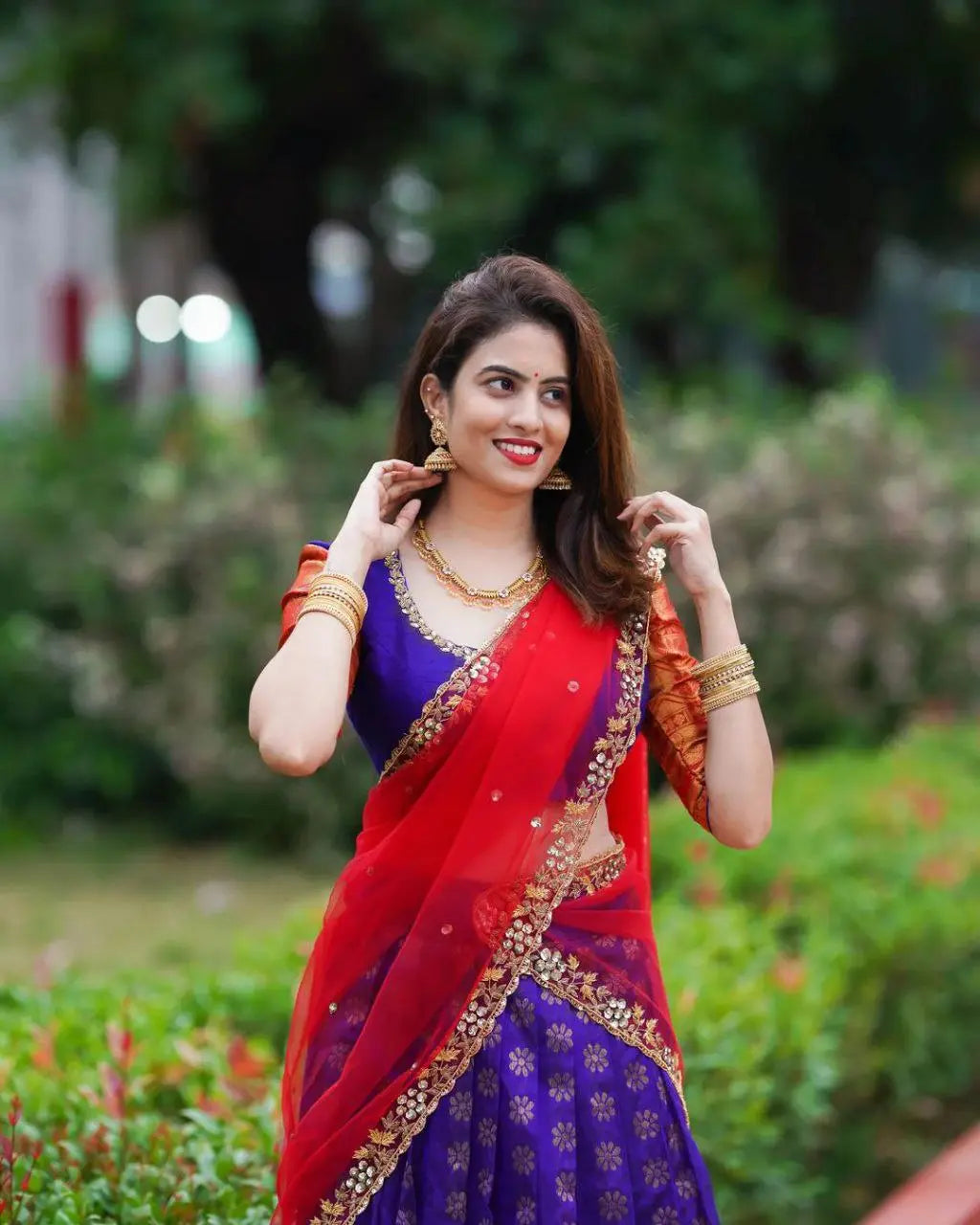 Traditional Indian half saree set overview