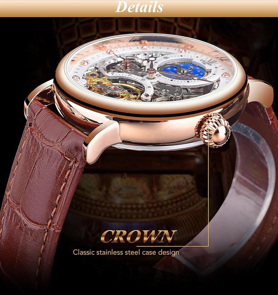 Leather strap men's automatic watch 