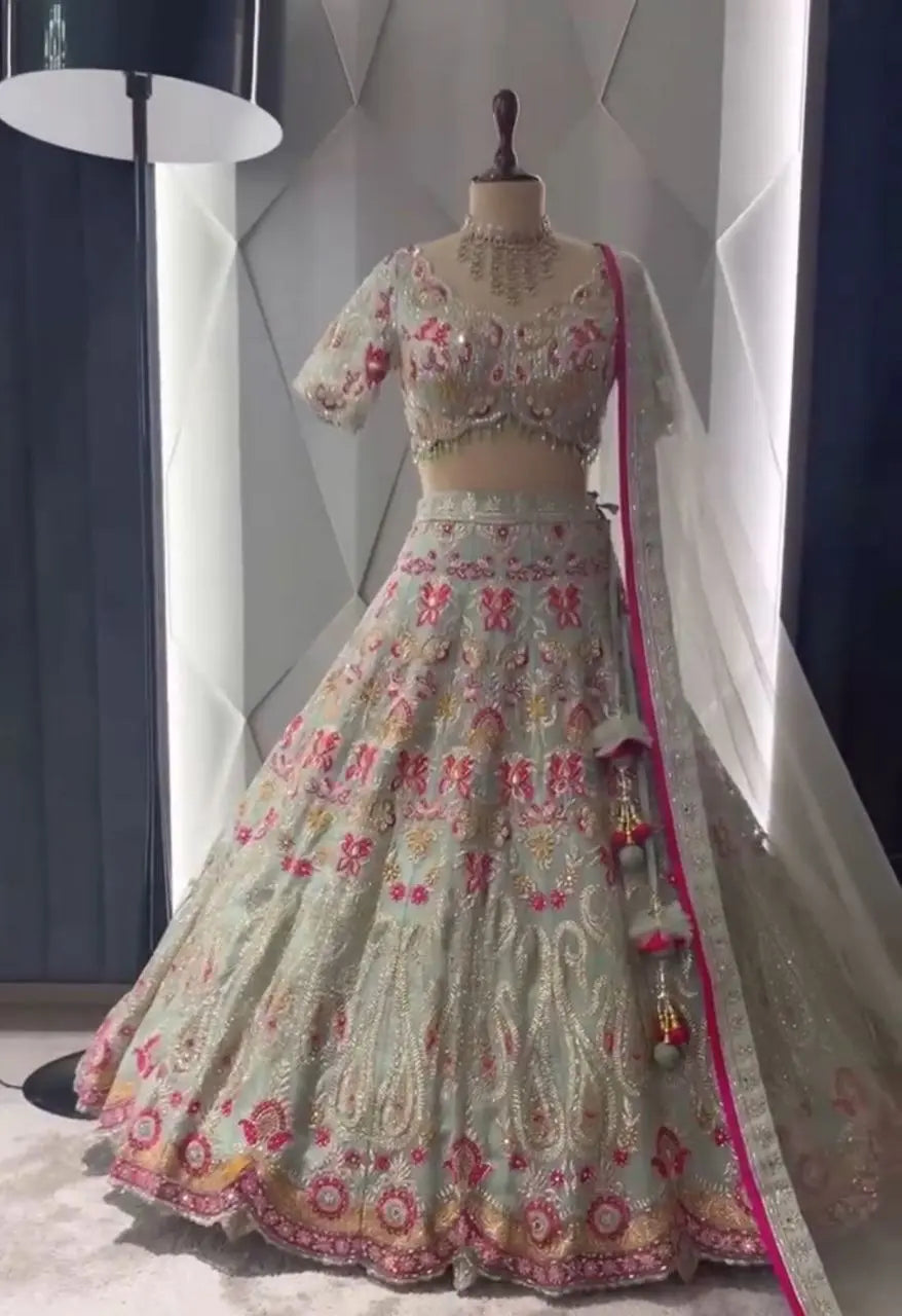 Lehenga for girls with 4-meter flared faux georgette and stone sequins embroidery