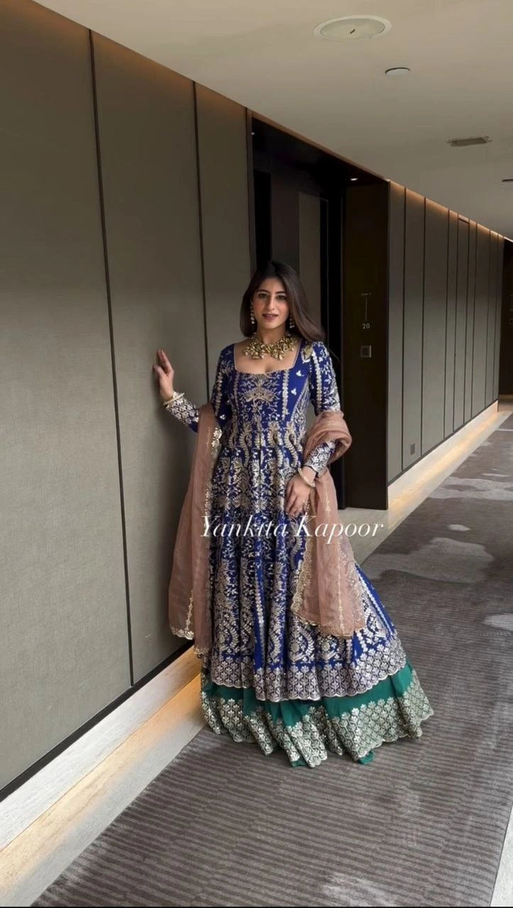 Embroidered Faux Georgette Lehenga Set