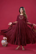 Stylish party wear long gown for women with a muslin jacquard dupatta