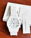 Men's quartz chronograph watch with ceramic style finish