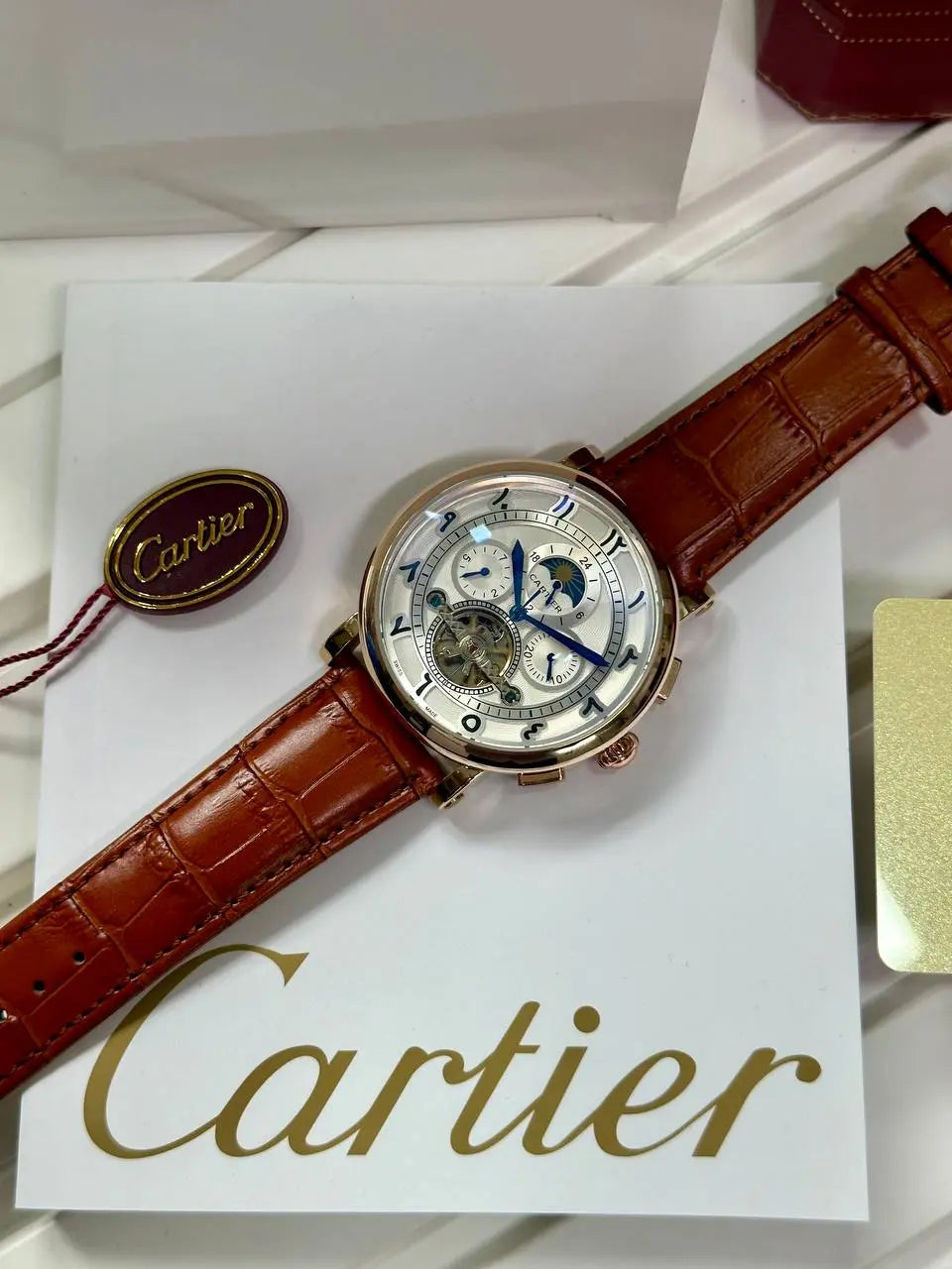gold case men’s leather band watch