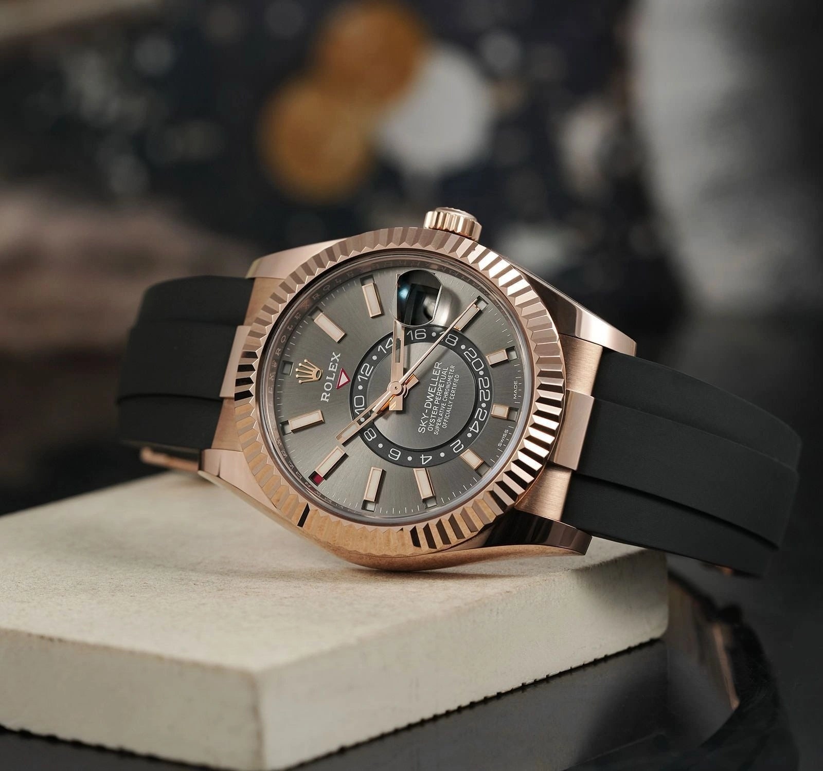 Men's automatic watch with grey dial and black silicone strap