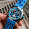 Silver-tone stainless-steel watch with blue strap