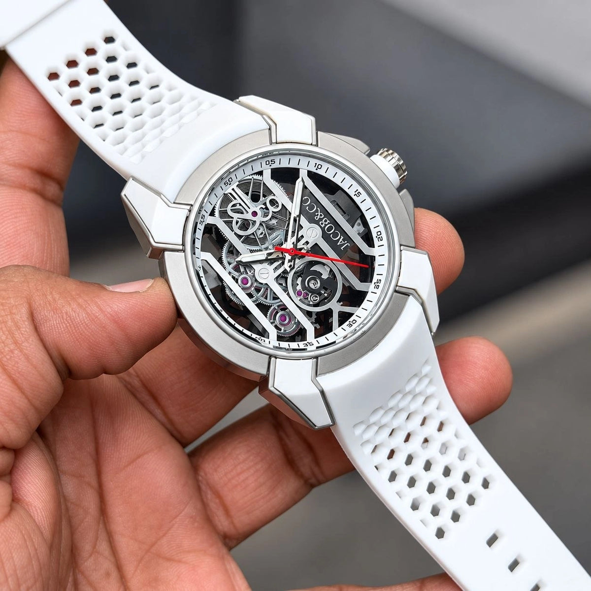 Orange strap sports-inspired wristwatch for men