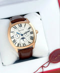 Men's brown strap analog wristwatch
