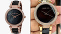 Michael Kors Parker MK6414 women's black and gold-tone wristwatch.