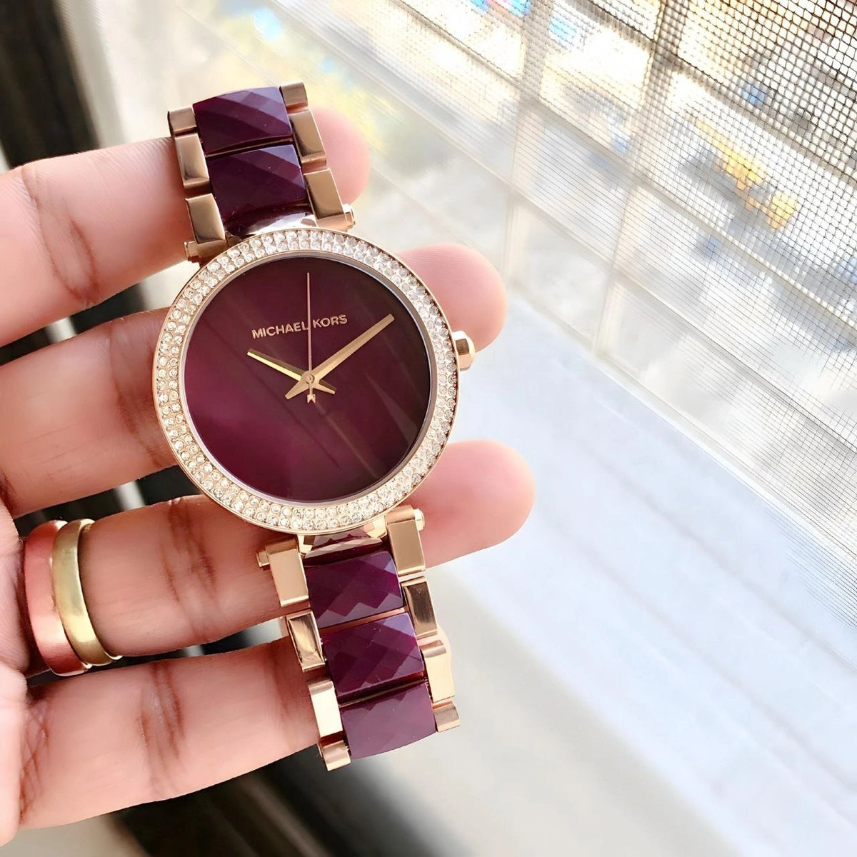 Michael Kors Parker plum dial analog watch for women