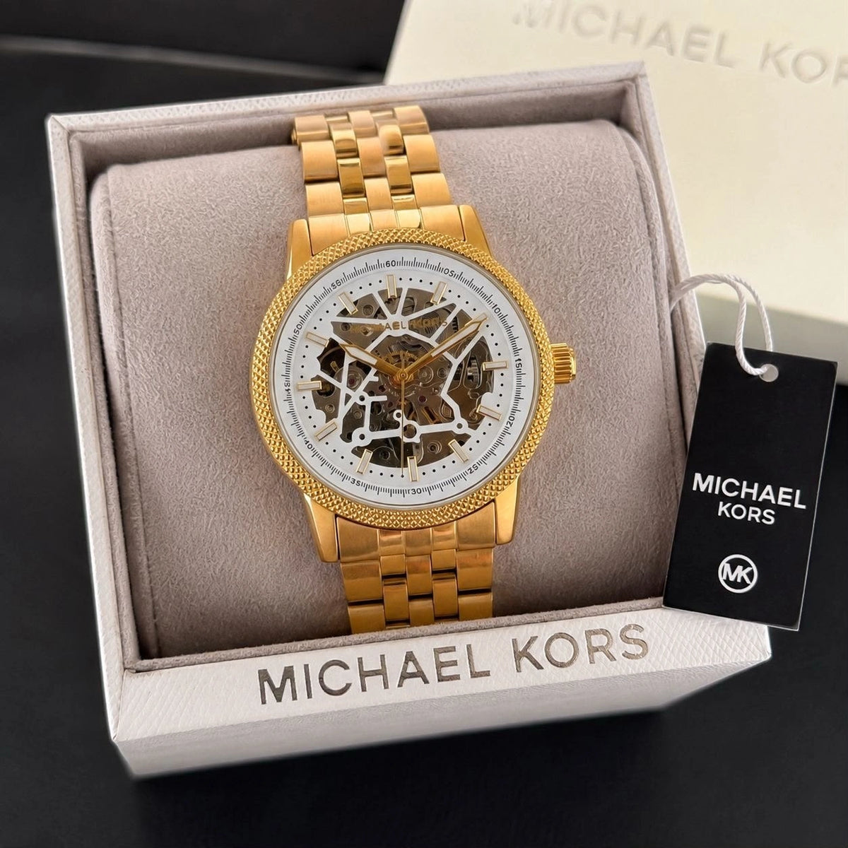 Michael Kors skeleton dial mechanical wristwatch