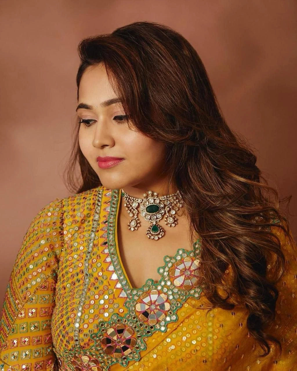 Saree with mirror embroidery all over