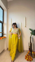 Mirror work koti with plated dhoti skirt