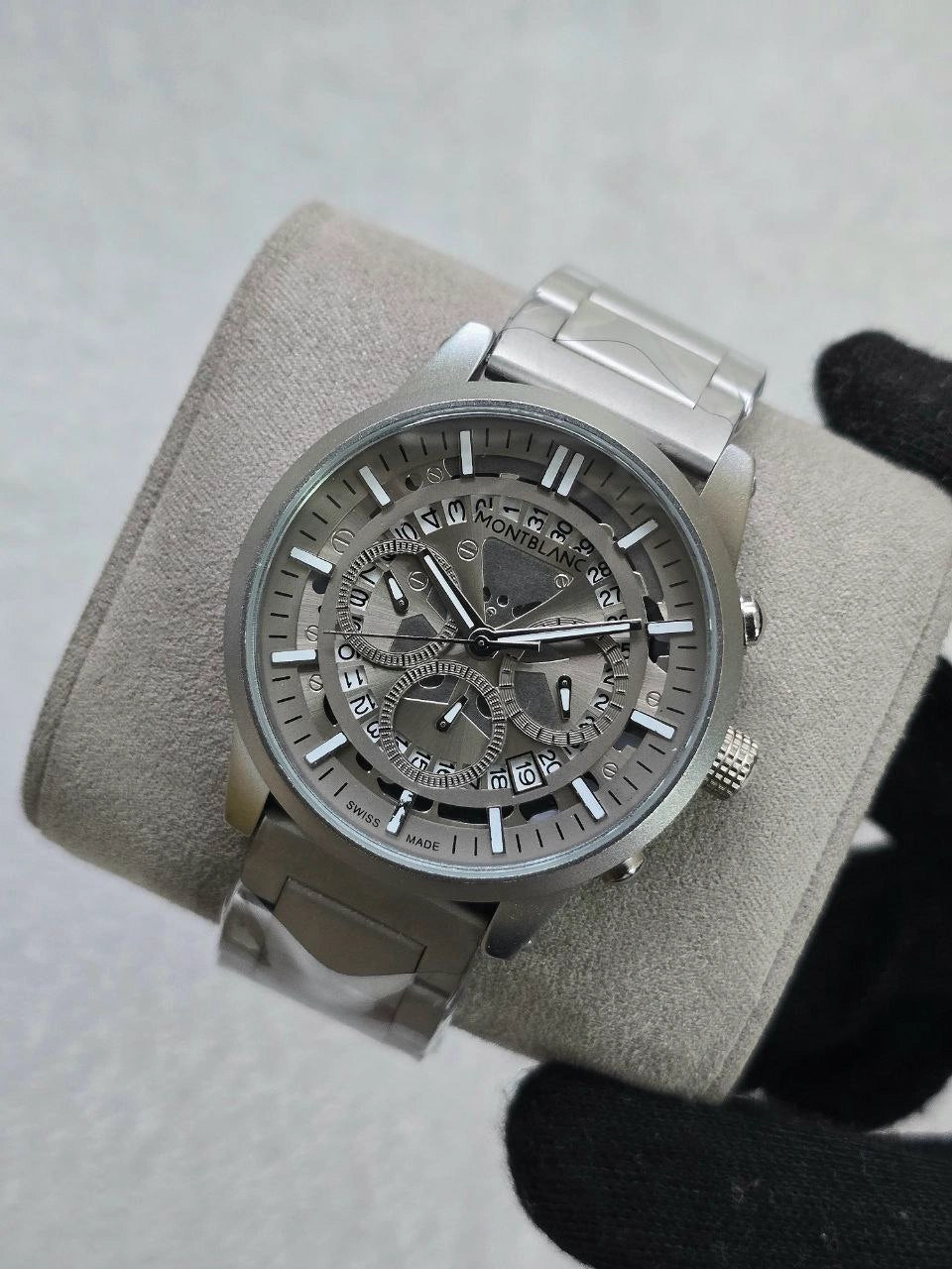 mont blanc silver metal strap clasp detail