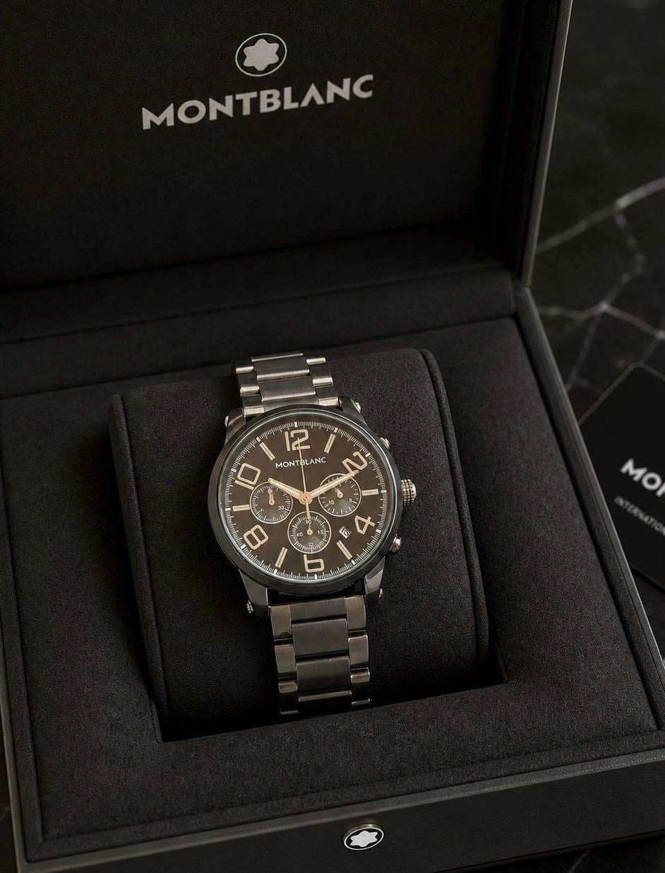 Black stainless steel Montblanc men's watch front view