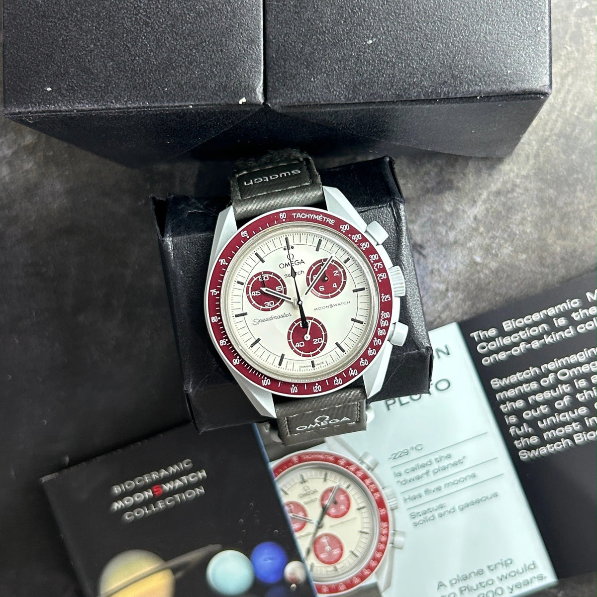 Omega x Swatch MoonSwatch-inspired Mission to Pluto men's watch.