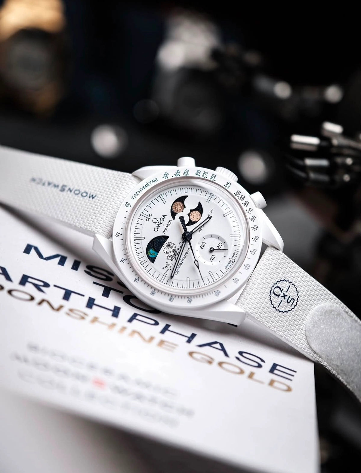 MoonSwatch Mission to the Moon style white chronograph watch for men