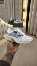 White and grey sports sneakers for men lace-up design