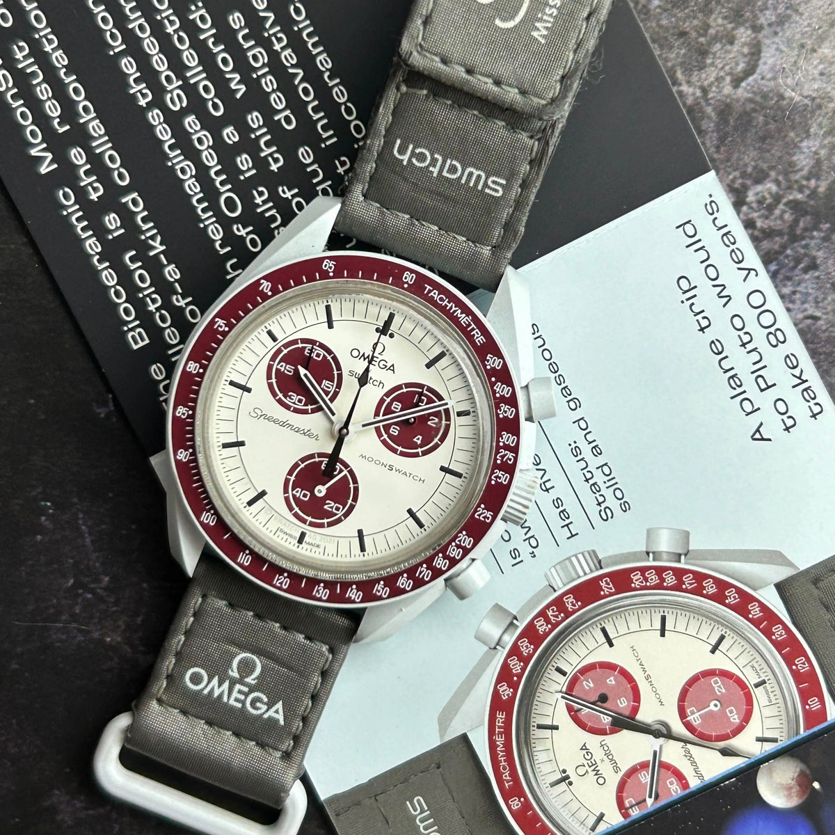 Men's 42mm space-inspired chronograph-style wristwatch.