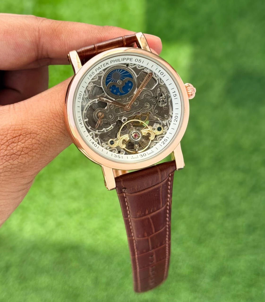 Open-back mechanical watch movement view