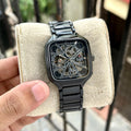 Modern black square automatic watch product photography