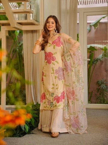 Tibby organza silk palazzo suit with sequence work