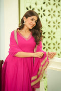 Festive Party Wear Long Flowy Gown Set with Intricate Embroidery & Dupatta