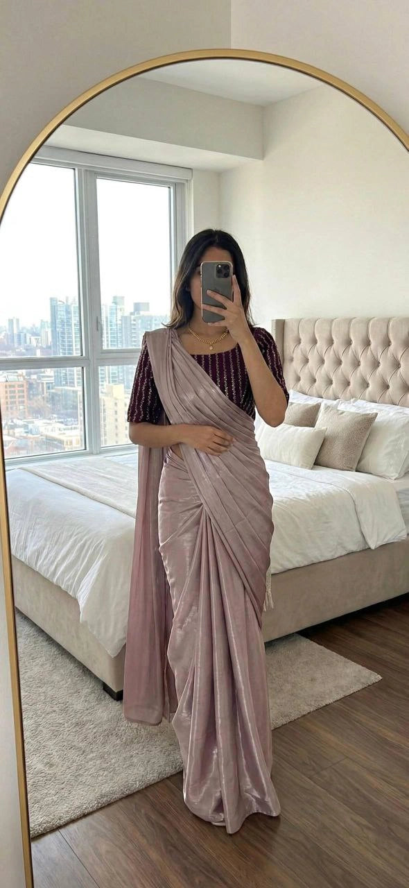 Wine color party wear saree for women
