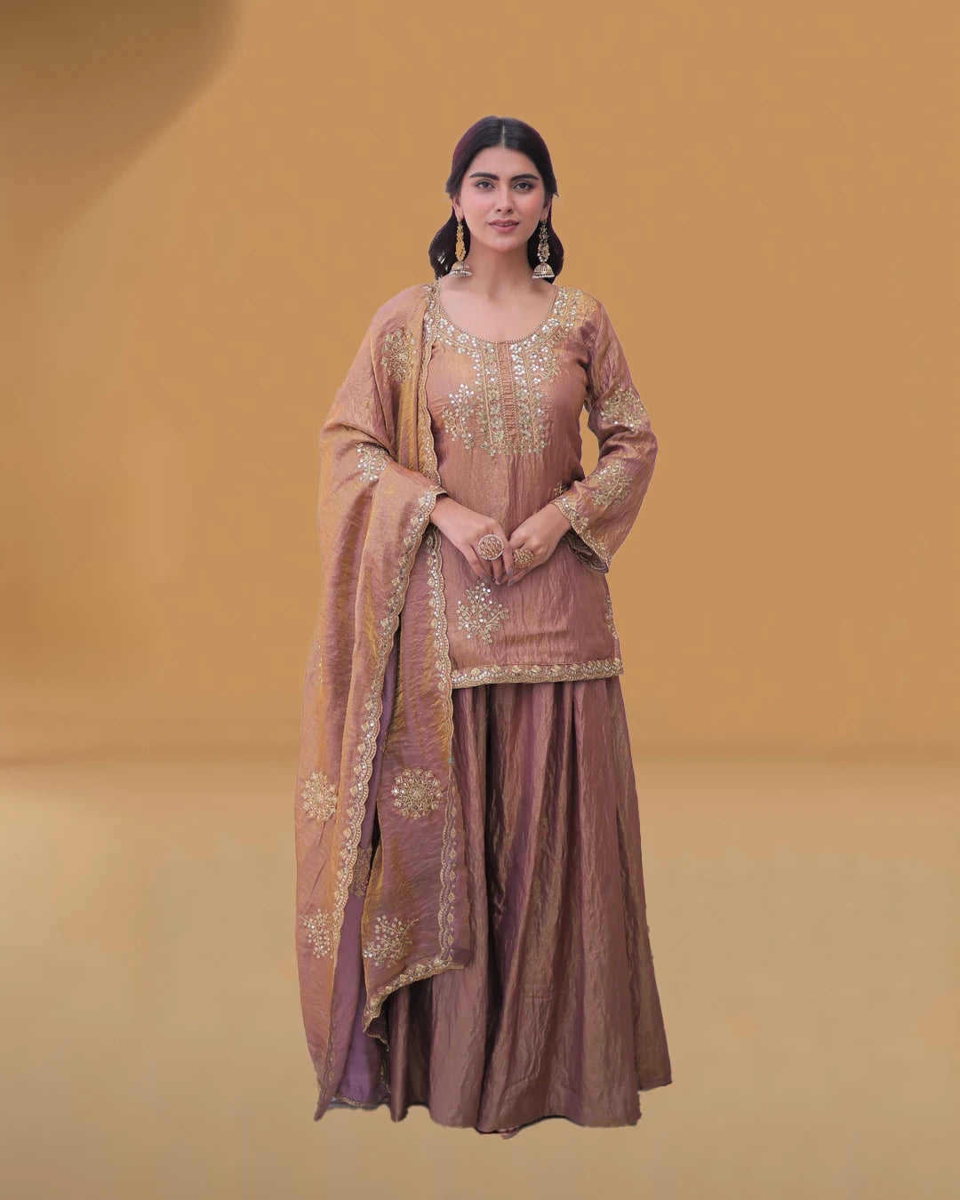 Party wear zari sequins embroidered sharara set with designer cutwork dupatta 2026 collection