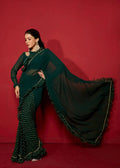 Pearl lace border detail on party wear saree