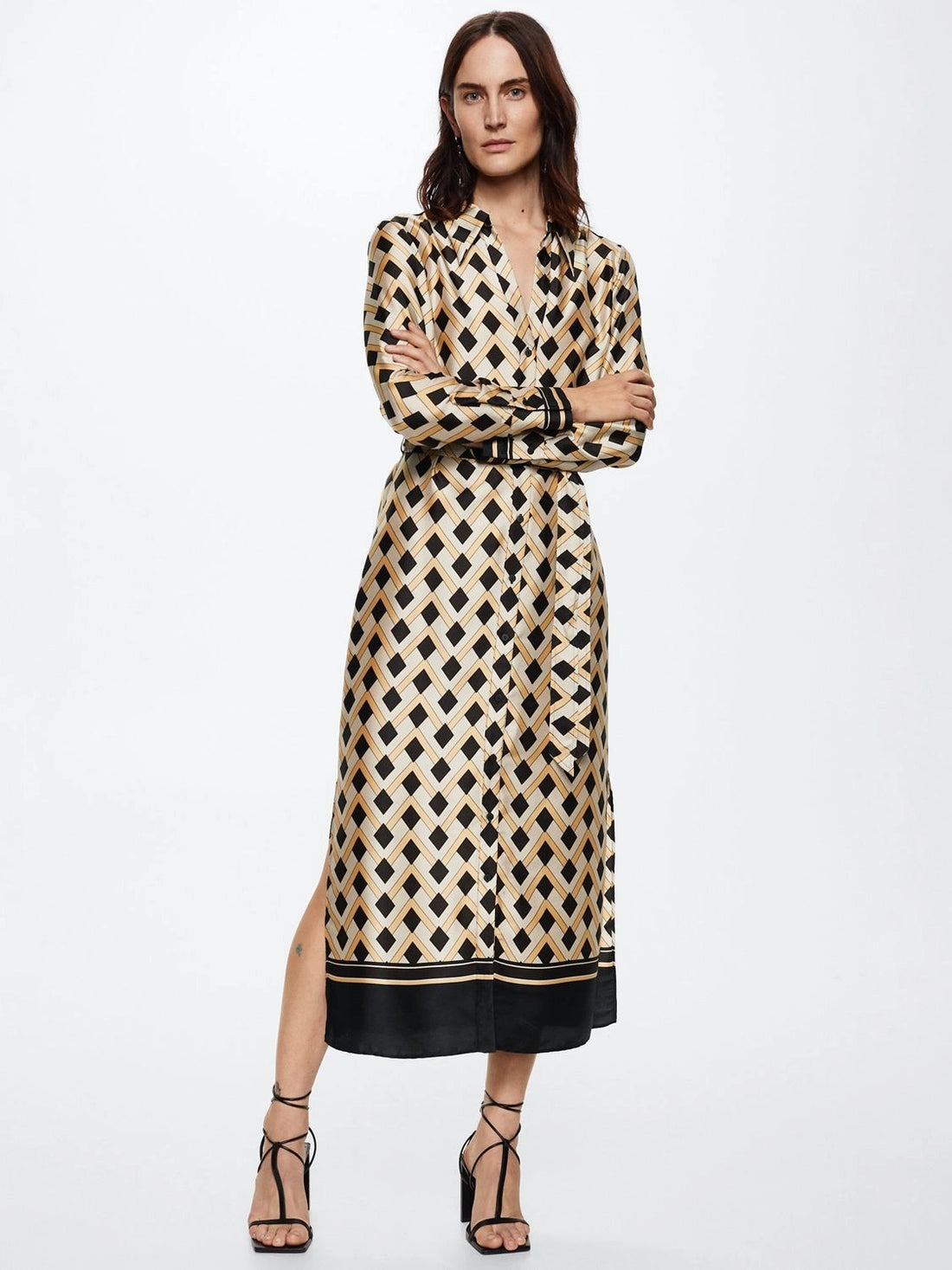 Women's Persian Silk Geometric Print Shirt Dress